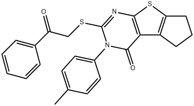 3-(4-methylphenyl)-2-[(2-oxo-2-phenylethyl)sulfanyl]-3,5,6,7-tetrahydro-4H-cyclopenta[4,5]thieno[2,3-d]pyrimidin-4-one,330946-13-9,结构式