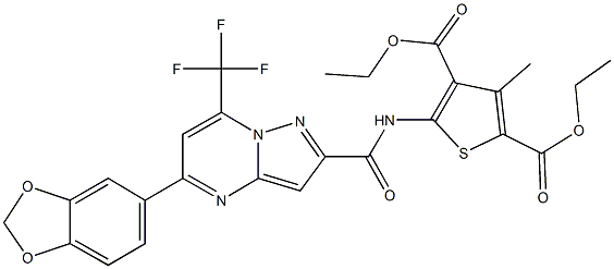 diethyl 5-({[5-(1,3-benzodioxol-5-yl)-7-(trifluoromethyl)pyrazolo[1,5-a]pyrimidin-2-yl]carbonyl}amino)-3-methyl-2,4-thiophenedicarboxylate 结构式