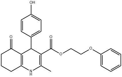 2-phenoxyethyl 4-(4-hydroxyphenyl)-2-methyl-5-oxo-1,4,5,6,7,8-hexahydro-3-quinolinecarboxylate Struktur