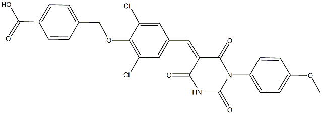 4-({2,6-dichloro-4-[(1-(4-methoxyphenyl)-2,4,6-trioxotetrahydro-5(2H)-pyrimidinylidene)methyl]phenoxy}methyl)benzoic acid Struktur