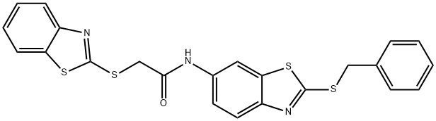 2-(1,3-benzothiazol-2-ylsulfanyl)-N-[2-(benzylsulfanyl)-1,3-benzothiazol-6-yl]acetamide Structure