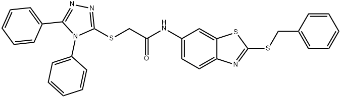 N-[2-(benzylsulfanyl)-1,3-benzothiazol-6-yl]-2-[(4,5-diphenyl-4H-1,2,4-triazol-3-yl)sulfanyl]acetamide Structure