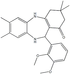 11-(2,3-dimethoxyphenyl)-3,3,7,8-tetramethyl-2,3,4,5,10,11-hexahydro-1H-dibenzo[b,e][1,4]diazepin-1-one Struktur