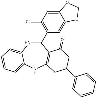 11-(6-chloro-1,3-benzodioxol-5-yl)-3-phenyl-2,3,4,5,10,11-hexahydro-1H-dibenzo[b,e][1,4]diazepin-1-one,330958-11-7,结构式