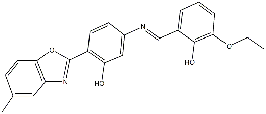 5-[(3-ethoxy-2-hydroxybenzylidene)amino]-2-(5-methyl-1,3-benzoxazol-2-yl)phenol 化学構造式