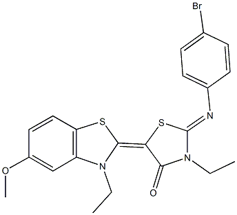 2-[(4-bromophenyl)imino]-3-ethyl-5-(3-ethyl-5-methoxy-1,3-benzothiazol-2(3H)-ylidene)-1,3-thiazolidin-4-one Structure