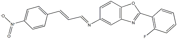 2-(2-fluorophenyl)-5-[(3-{4-nitrophenyl}-2-propenylidene)amino]-1,3-benzoxazole 化学構造式