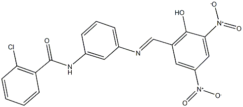 2-chloro-N-[3-({2-hydroxy-3,5-bisnitrobenzylidene}amino)phenyl]benzamide,330974-09-9,结构式