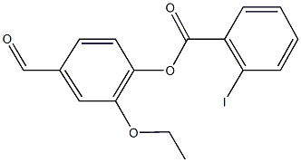 2-ethoxy-4-formylphenyl 2-iodobenzoate 化学構造式