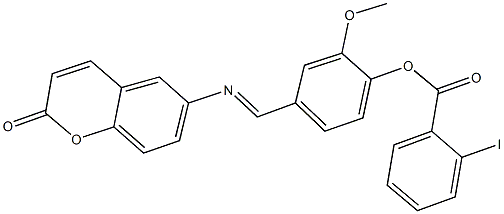 2-methoxy-4-{[(2-oxo-2H-chromen-6-yl)imino]methyl}phenyl 2-iodobenzoate Structure