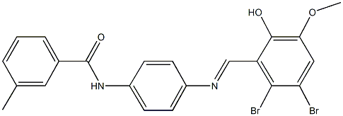 N-{4-[(2,3-dibromo-6-hydroxy-5-methoxybenzylidene)amino]phenyl}-3-methylbenzamide Struktur