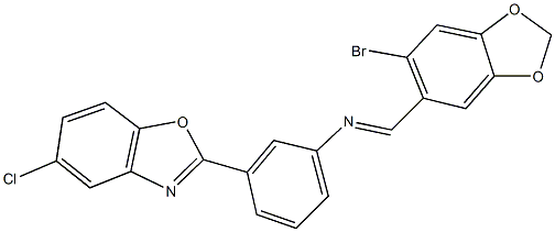 N-[(6-bromo-1,3-benzodioxol-5-yl)methylene]-N-[3-(5-chloro-1,3-benzoxazol-2-yl)phenyl]amine 结构式