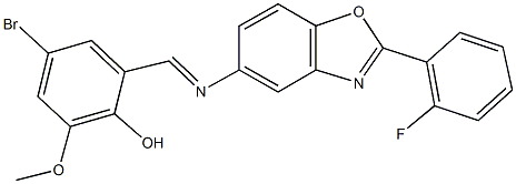 4-bromo-2-({[2-(2-fluorophenyl)-1,3-benzoxazol-5-yl]imino}methyl)-6-methoxyphenol 结构式