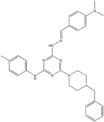 4-(dimethylamino)benzaldehyde [4-(4-benzylpiperidin-1-yl)-6-(4-toluidino)-1,3,5-triazin-2-yl]hydrazone,330996-40-2,结构式
