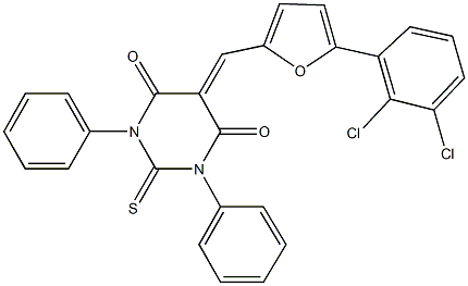 5-{[5-(2,3-dichlorophenyl)-2-furyl]methylene}-1,3-diphenyl-2-thioxodihydro-4,6(1H,5H)-pyrimidinedione Struktur