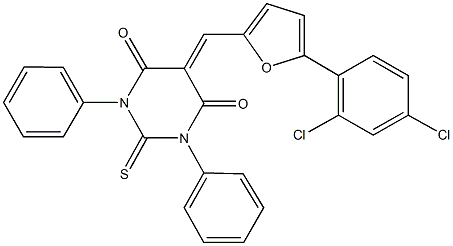 5-{[5-(2,4-dichlorophenyl)-2-furyl]methylene}-1,3-diphenyl-2-thioxodihydropyrimidine-4,6(1H,5H)-dione 化学構造式