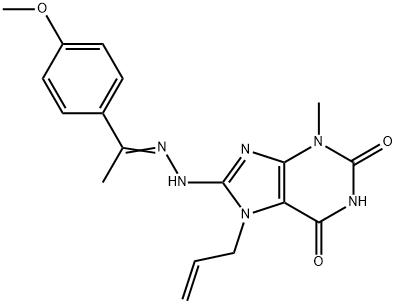 7-allyl-8-{2-[1-(4-methoxyphenyl)ethylidene]hydrazino}-3-methyl-3,7-dihydro-1H-purine-2,6-dione Structure