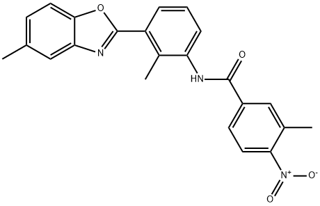 4-nitro-3-methyl-N-[2-methyl-3-(5-methyl-1,3-benzoxazol-2-yl)phenyl]benzamide 化学構造式