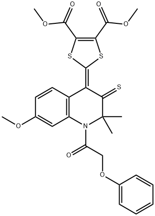 dimethyl 2-(2,2-dimethyl-7-(methyloxy)-1-[(phenyloxy)acetyl]-3-thioxo-2,3-dihydroquinolin-4(1H)-ylidene)-1,3-dithiole-4,5-dicarboxylate 结构式