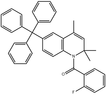 1-(2-fluorobenzoyl)-2,2,4-trimethyl-6-trityl-1,2-dihydroquinoline 化学構造式