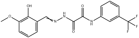 2-[2-(2-hydroxy-3-methoxybenzylidene)hydrazino]-2-oxo-N-[3-(trifluoromethyl)phenyl]acetamide 化学構造式
