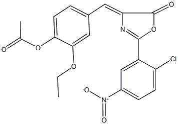 4-[(2-{2-chloro-5-nitrophenyl}-5-oxo-1,3-oxazol-4(5H)-ylidene)methyl]-2-ethoxyphenyl acetate 化学構造式