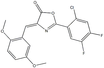 2-(2-chloro-4,5-difluorophenyl)-4-(2,5-dimethoxybenzylidene)-1,3-oxazol-5(4H)-one 化学構造式