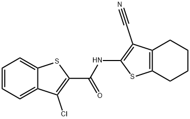 3-chloro-N-(3-cyano-4,5,6,7-tetrahydro-1-benzothien-2-yl)-1-benzothiophene-2-carboxamide 结构式