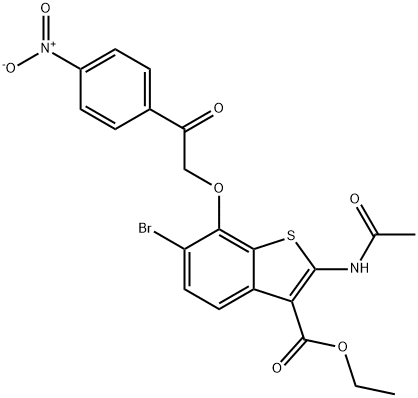 ethyl 2-(acetylamino)-6-bromo-7-(2-{4-nitrophenyl}-2-oxoethoxy)-1-benzothiophene-3-carboxylate Struktur