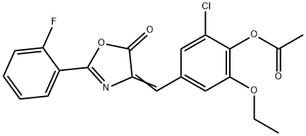 2-chloro-6-ethoxy-4-[(2-(2-fluorophenyl)-5-oxo-1,3-oxazol-4(5H)-ylidene)methyl]phenyl acetate Structure