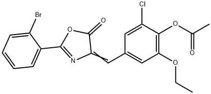 4-[(2-(2-bromophenyl)-5-oxo-1,3-oxazol-4(5H)-ylidene)methyl]-2-chloro-6-ethoxyphenyl acetate Structure