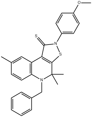 5-benzyl-2-(4-methoxyphenyl)-4,4,8-trimethyl-4,5-dihydroisothiazolo[5,4-c]quinoline-1(2H)-thione Struktur