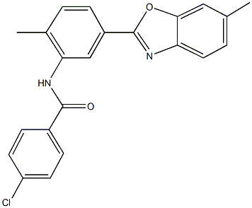 4-chloro-N-[2-methyl-5-(6-methyl-1,3-benzoxazol-2-yl)phenyl]benzamide,331417-99-3,结构式