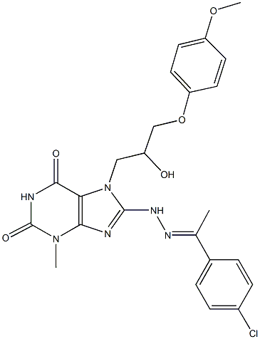 8-{2-[1-(4-chlorophenyl)ethylidene]hydrazino}-7-[2-hydroxy-3-(4-methoxyphenoxy)propyl]-3-methyl-3,7-dihydro-1H-purine-2,6-dione,331418-96-3,结构式