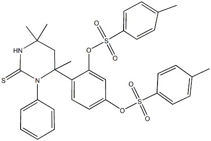 5-{[(4-methylphenyl)sulfonyl]oxy}-2-(4,6,6-trimethyl-3-phenyl-2-thioxohexahydro-4-pyrimidinyl)phenyl 4-methylbenzenesulfonate Struktur