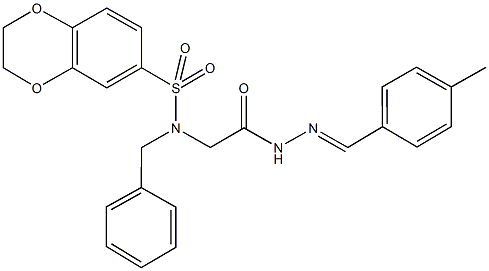 N-benzyl-N-{2-[2-(4-methylbenzylidene)hydrazino]-2-oxoethyl}-2,3-dihydro-1,4-benzodioxine-6-sulfonamide 结构式