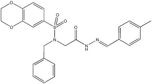 N-benzyl-N-{2-[2-(4-methylbenzylidene)hydrazino]-2-oxoethyl}-2,3-dihydro-1,4-benzodioxine-6-sulfonamide Struktur