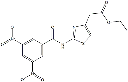 ethyl {2-[({3,5-bisnitrophenyl}carbonyl)amino]-1,3-thiazol-4-yl}acetate 化学構造式