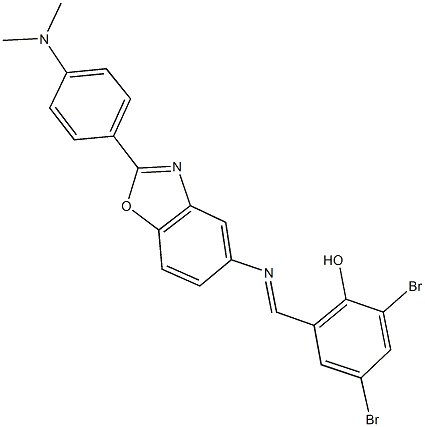 2,4-dibromo-6-[({2-[4-(dimethylamino)phenyl]-1,3-benzoxazol-5-yl}imino)methyl]phenol Struktur