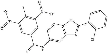 N-[2-(2-chlorophenyl)-1,3-benzoxazol-5-yl]-3,5-bisnitro-4-methylbenzamide 结构式