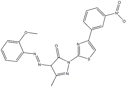 2-(4-{3-nitrophenyl}-1,3-thiazol-2-yl)-4-[(2-methoxyphenyl)diazenyl]-5-methyl-2,4-dihydro-3H-pyrazol-3-one 结构式