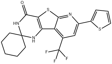 7'-(2-thienyl)-9'-(trifluoromethyl)-2',3'-dihydrospiro(cyclohexane-1,2'-pyrido[3',2':4,5]thieno[3,2-d]pyrimidine)-4'(1'H)-one 化学構造式