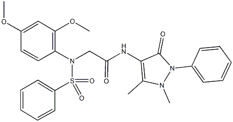 2-[2,4-dimethoxy(phenylsulfonyl)anilino]-N-(1,5-dimethyl-3-oxo-2-phenyl-2,3-dihydro-1H-pyrazol-4-yl)acetamide 化学構造式