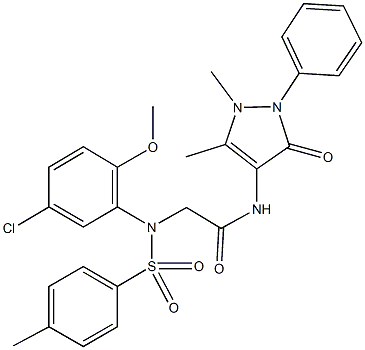 2-{5-chloro-2-methoxy[(4-methylphenyl)sulfonyl]anilino}-N-(1,5-dimethyl-3-oxo-2-phenyl-2,3-dihydro-1H-pyrazol-4-yl)acetamide 结构式