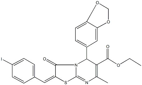 ethyl 5-(1,3-benzodioxol-5-yl)-2-(4-iodobenzylidene)-7-methyl-3-oxo-2,3-dihydro-5H-[1,3]thiazolo[3,2-a]pyrimidine-6-carboxylate Structure