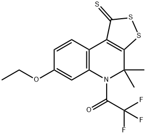 7-ethoxy-4,4-dimethyl-5-(trifluoroacetyl)-4,5-dihydro-1H-[1,2]dithiolo[3,4-c]quinoline-1-thione Struktur