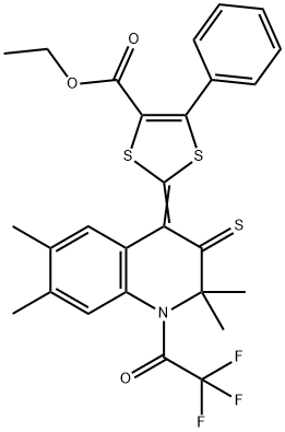 ethyl 5-phenyl-2-(2,2,6,7-tetramethyl-3-thioxo-1-(trifluoroacetyl)-2,3-dihydro-4(1H)-quinolinylidene)-1,3-dithiole-4-carboxylate Structure
