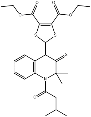 diethyl 2-(2,2-dimethyl-1-(3-methylbutanoyl)-3-thioxo-2,3-dihydroquinolin-4(1H)-ylidene)-1,3-dithiole-4,5-dicarboxylate 结构式