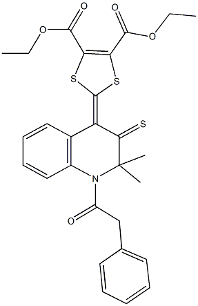 diethyl 2-(2,2-dimethyl-1-(phenylacetyl)-3-thioxo-2,3-dihydro-4(1H)-quinolinylidene)-1,3-dithiole-4,5-dicarboxylate Structure