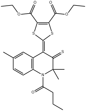 diethyl 2-(1-butyryl-2,2,6-trimethyl-3-thioxo-2,3-dihydro-4(1H)-quinolinylidene)-1,3-dithiole-4,5-dicarboxylate Structure